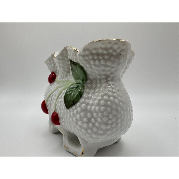 Mid Century Modern Japan Cherry Footed Bag Planter Vase MCM Gold Coloured Trim - Picture 8 of 9